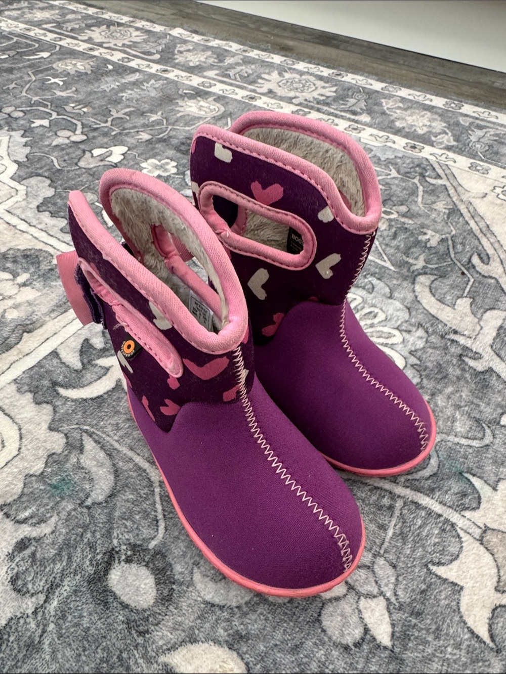 Bogs Kids Purple and Pink Heart Waterproof Snow Boots